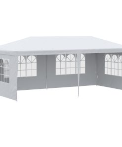 Outsunny Carpa de Jardín con Laterales Desmontables 6×3 m Gazebo Pabellón con 4 Ventanas Transparentes 12 Orificios de Drenaje y Marco de Acero Anti-UV Impermeable Cenador para Exterior Terraza Blanco