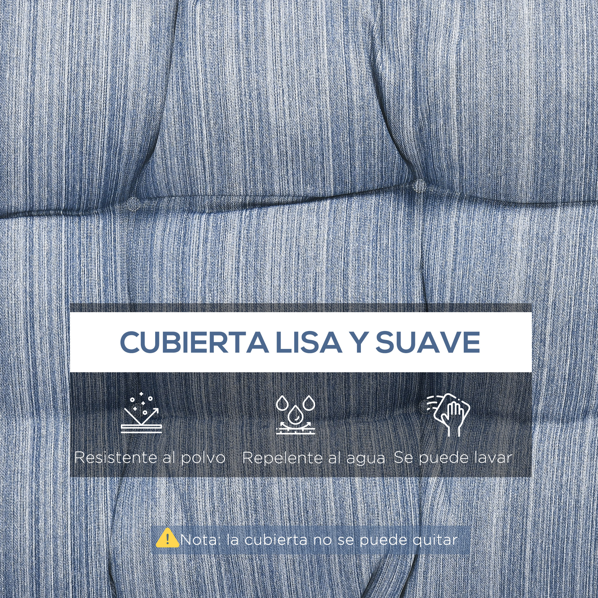 Outsunny Cojín para Banco de 2 Plazas 110x48x8 cm Cojín Rectangular para Interiores y Exteriores Lavable con 8 Puntadas y Asiento Cómodo para Sillas Sofás Azul - Imagen 4