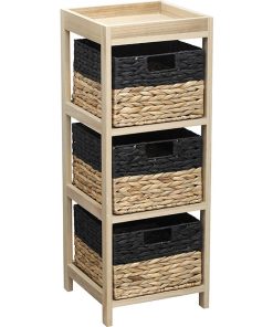 Mueble auxiliar 3 cestas negro/natural