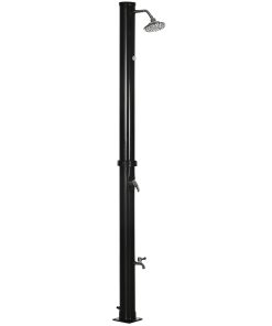 Outsunny Ducha Solar de Jardín 20L Ducha Exterior con Cabezal de Ducha Redondo Grifo Agua Caliente Máx. 60℃ y Ducha para Pies para Piscina Patio Playa 15,5×15,5×222 cm Negro
