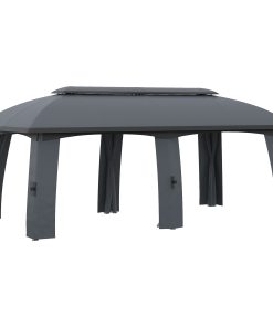 Outsunny Cenador de Jardín 3×6 m Gazebo Exterior con Doble Techo y 6 Mosquiteras con Cremallera y Marco de Metal para Fiestas Eventos Patio Gris Oscuro