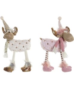 Adorno Navideño DKD Home Decor Blanco Rosa Reno 12 x 20 x 40 cm (2 Unidades)