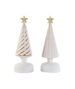 Adorno Navideño DKD Home Decor Blanco Dorado 9 x 9 x 25 cm (2 Unidades)