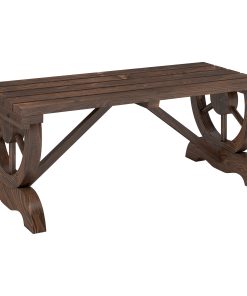 Outsunny Banco de Jardín de 2 Plazas Banco de Madera con Ruedas Decorativas Estilo Rústico Carga 250 kg para Patio Terraza Balcón 98x50x39,5 cm Carbonizado