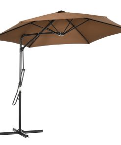 Outsunny Sombrilla Voladizo de Jardín Ø295×245 cm Parasol Excéntrico Manivela Manual con 6 Varillas de Metal Ventilación y Base Cruzada para Patio Terraza Exterior Marrón