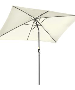 Outsunny Sombrilla de Terraza Exterior 195×295 cm Parasol de Terraza Exterior con Ángulo Ajustable Mástil de Aluminio y Anti-UV Sombrilla para Jardín Patio Crema