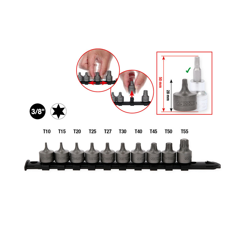Llaves de vaso Torx 3/8″ T10 – T55 10 Piezas - Imagen 2