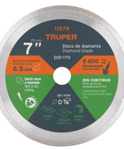 Disco de diamante de 7″ x 2.2 mm rin continuo, Truper DID-170 11579