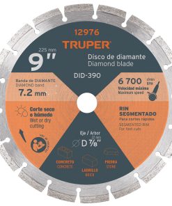 Disco de diamante de 9″ x 2.7 mm rin segmentado, Truper DID-390 12976