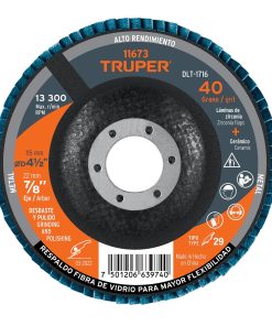 Disco 4-1/2″ laminado grano 40 centro 7/8″, Truper DLT-1716 11673