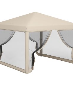 Outsunny Carpa Plegable 3×3 para Exterior Cenador de Jardín Portátil con Mosquiteras Bolsa de Transporte Marco de Acero y Tela Oxford Resistente para Fiestas Camping Beige