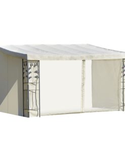 Outsunny Cenador de Jardín 4×3 m Montado en la Pared con Cortinas Laterales Malla con Cremallera 4 Orificios de Drenaje para Exterior Fiestas Eventos Beige
