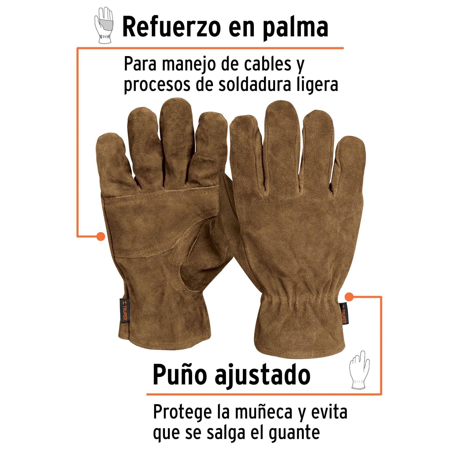 Guantes de carnaza premium para electricista, Truper GU-715 14289 - Imagen 2