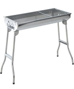 Outsunny Barbacoa Portátil y Plegable de Acero Inoxidable con Parrilla de Carbón BBQ de Picnic Camping Jardín 73x33x71 cm Plata