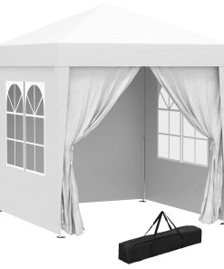 Outsunny Carpa Plegable Pop-up Gazebo 2×2 m Cenador Plegable con 4 Paredes Laterales Anti-UV y Bolsa de Transporte para Camping Fiestas Blanco
