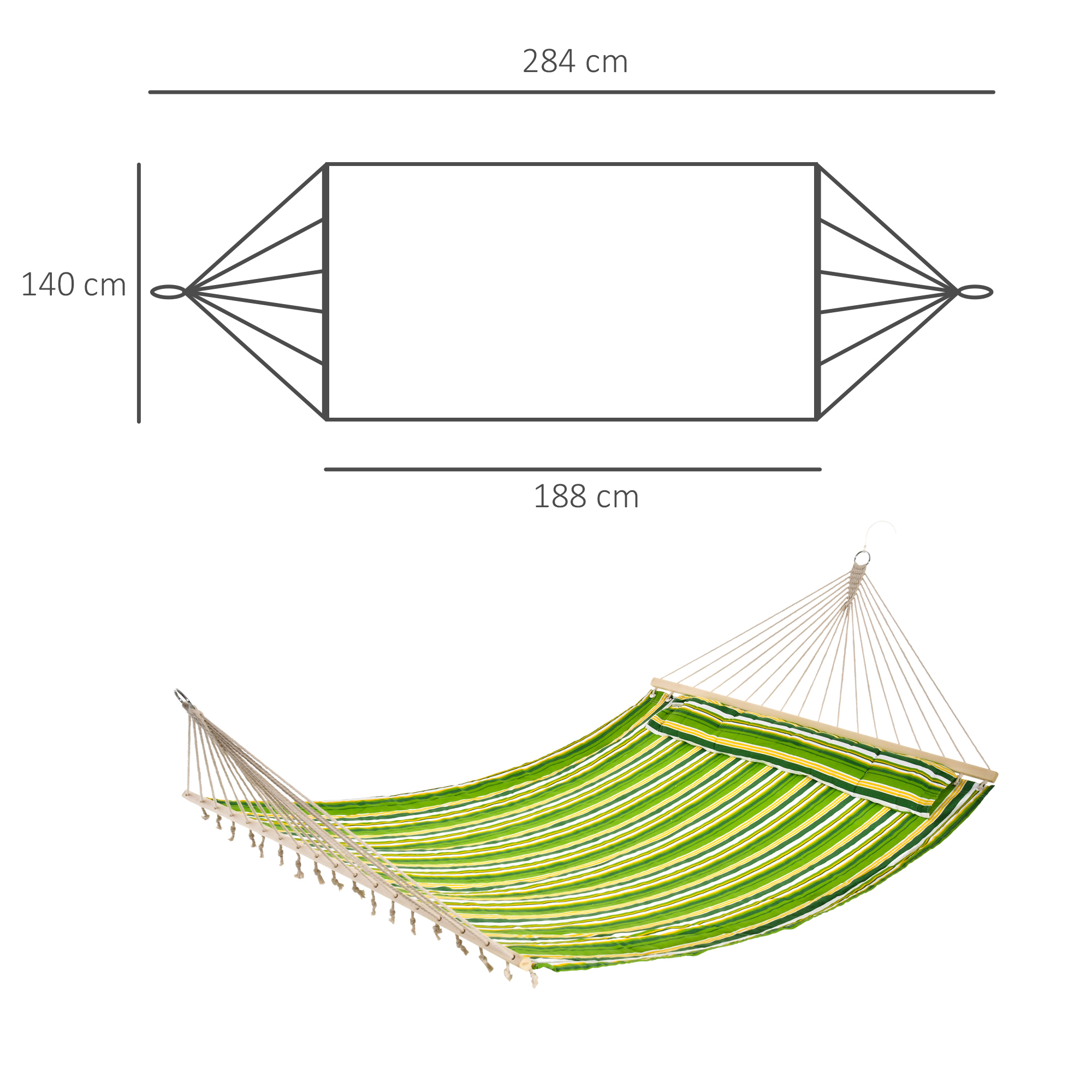 Outsunny Hamaca Colgante de Algodón para Jardín Camping Playa Picnic con Almohadilla 188x140cm con Carga de 180 kg - Imagen 3