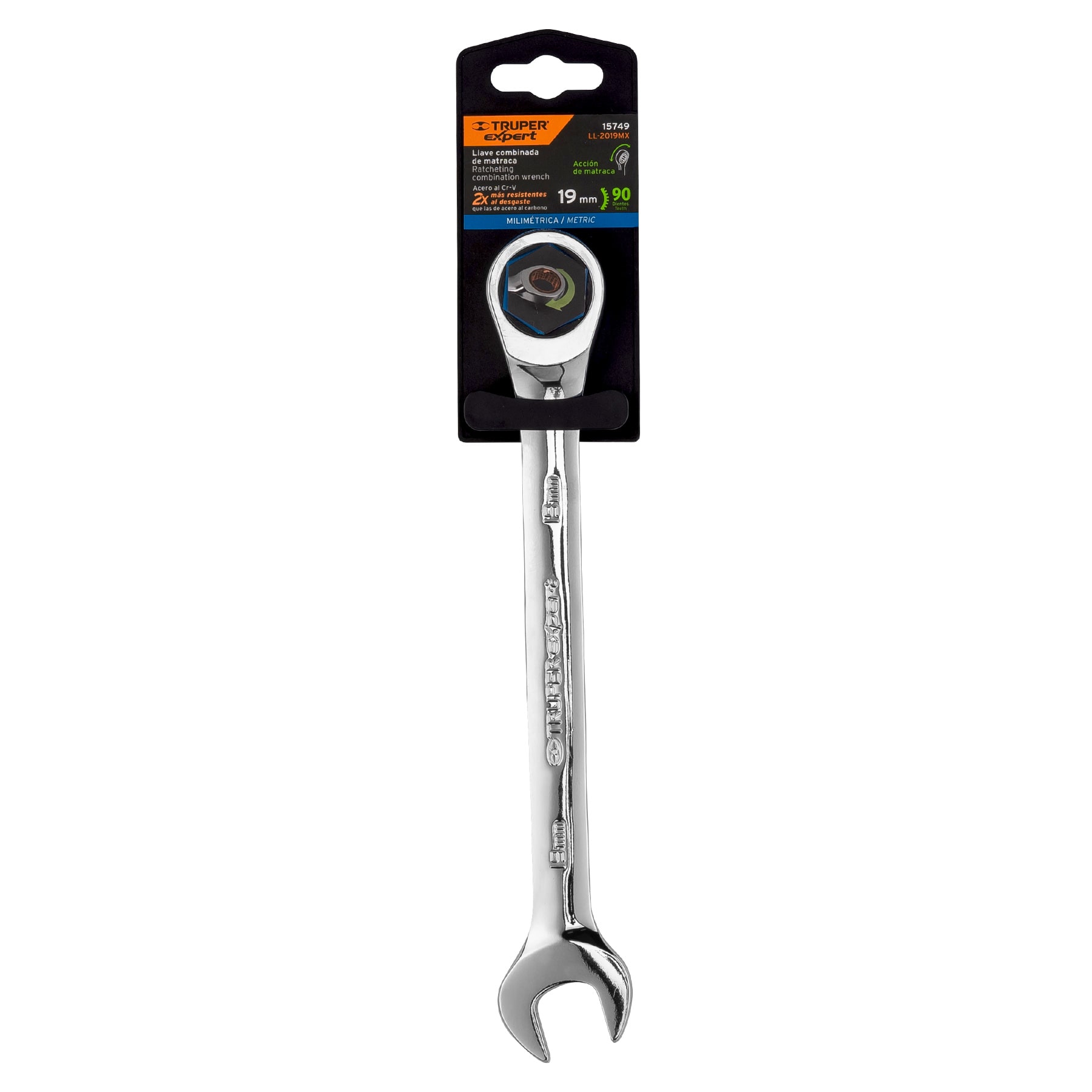 Llave combinada con matraca 19 mm x 237 mm largo, Expert Truper LL-2019MX 15749 - Imagen 2