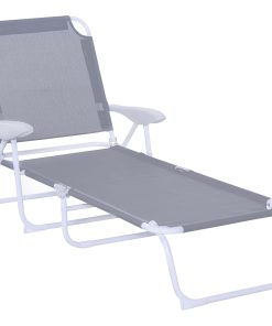 Outsunny Tumbona Reclinable y Plegable de Jardín con Respaldo Ajustable en 4 Posiciones Marco de Metal Texteline Transpirable 186x66x80 cm Gris