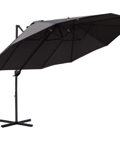 Outsunny Sombrilla Doble Parasol Grande Inclinable para Jardín con Manivela Abrir y Cerrar Fácilmente 12 Varillas de Acero Ofrece Una Alta Estabilidad Gris y Negro 270x440x250 cm