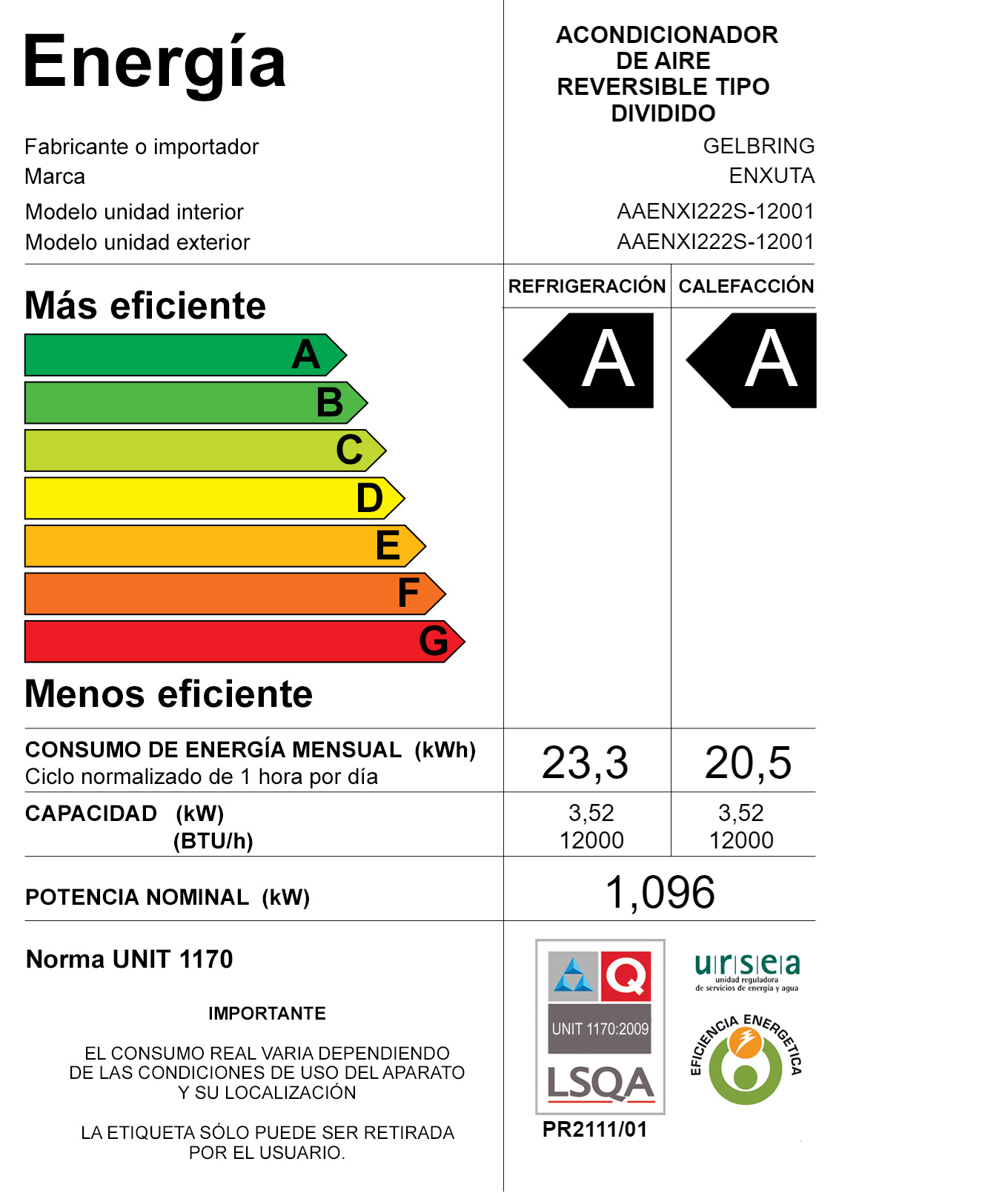 AIRE ACOND/INVERT SMART 12000BTU AAENXI222S-12001 - Imagen 5