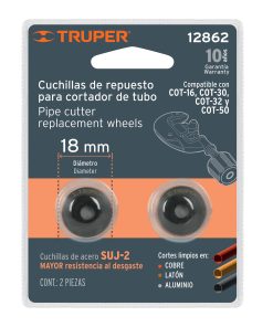 Blíster con 2 cuchillas para cortadores de tubo COT-16-50 Truper REP-COTS 12862