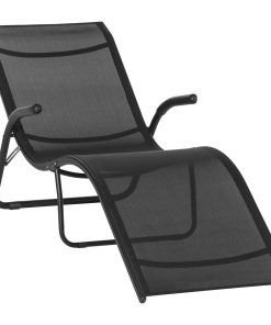 Outsunny Tumbona Plegable de Jardín con Reposabrazos Reposapiés Respaldo Transpirable y Marco de Metal Ergonómico para Terraza Playa Camping Exterior Piscina 170x62x68 cm Negro
