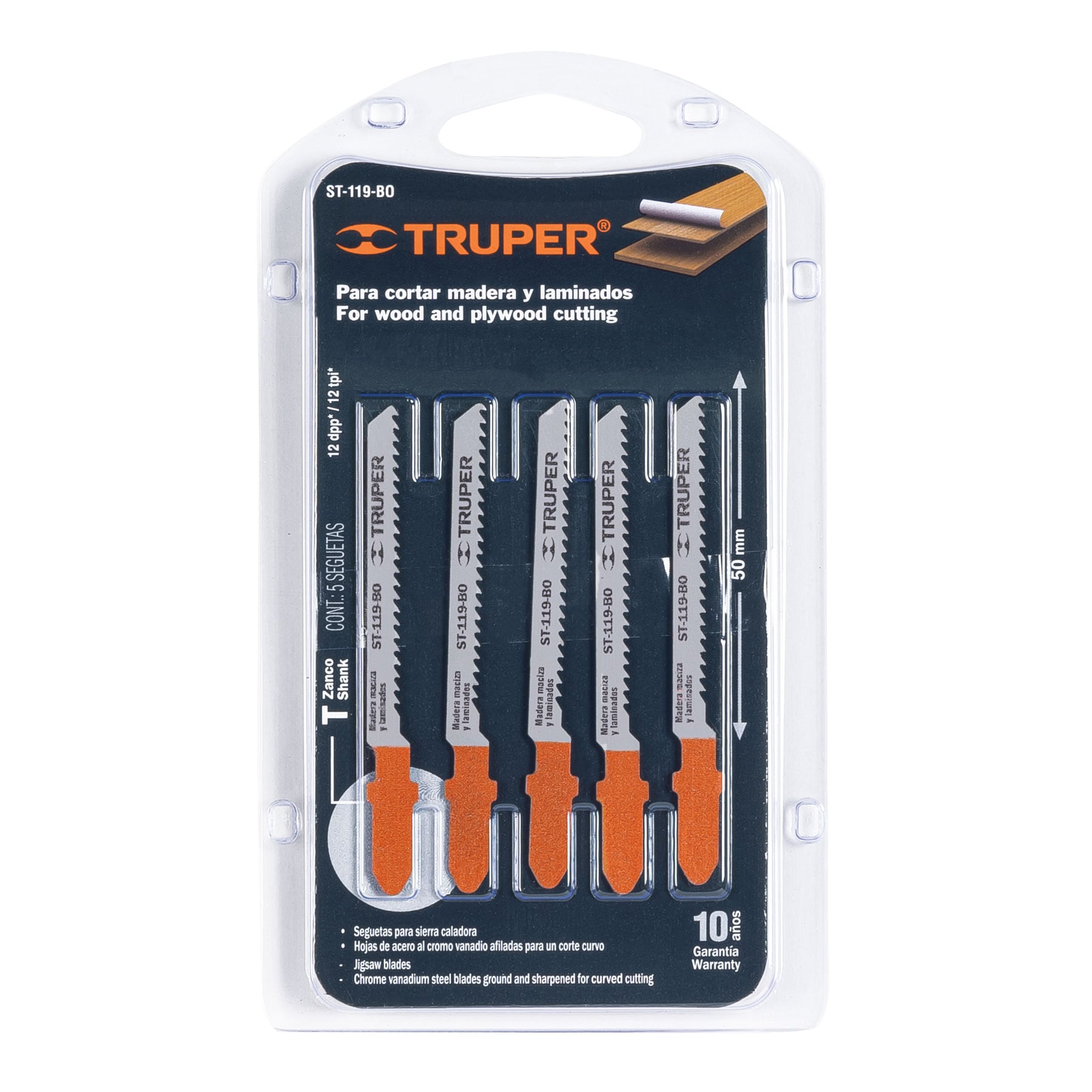Blíster con 5 seguetas 12 DPP zanco «T» corte curvo madera ST-119-BO 18131 - Imagen 2