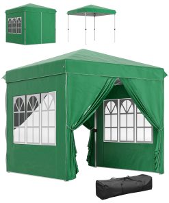 Outsunny Carpa Plegable Pop-up Gazebo 2,5×2,5 m Cenador Plegable con 4 Paredes Laterales Anti-UV y Bolsa de Transporte para Camping Fiestas Verde Oscuro