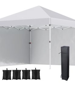 Outsunny Carpa Plegable Pop-up Gazebo 3×3 m Cenador Plegable con 2 Paredes Laterales Anti-UV Altura Ajustable en 3 Niveles Sacos de Arena y Bolsa de Transporte con Ruedas para Camping Fiestas Blanco