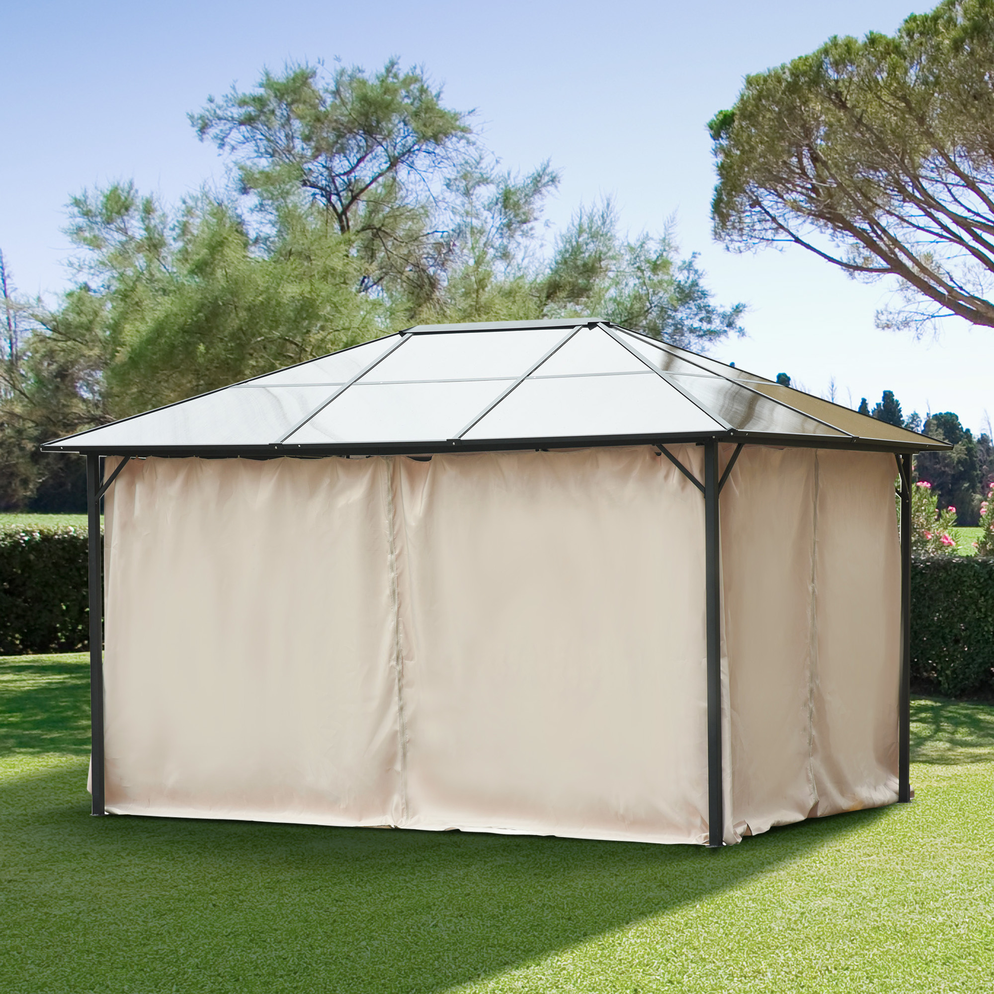 Outsunny 4 Paredes Laterales para Cenador 3,5×2 m Laterales para Gazebo Universal con Ganchos y Anillos en C para Pérgola Carpa Beige - Imagen 2