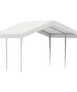 Outsunny Carpa Garaje para Coche 4×4 m Cochera Portátil Impermeable Pabellón Gazebo de Jardín Patio Exterior con Accesorios para Eventos Fiestas Metal Galvanizado Blanco