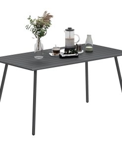Outsunny Mesa Jardín Exterior Rectangular de Acero 150x80x74 cm Mesa Terraza Exterior con Diseño en Lamas Resistente a la Intemperie Fácil de Limpiar Gris Oscuro