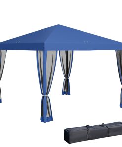 Outsunny Carpa Plegable 3×3 m Cenador de Jardín con 4 Paredes Laterales de Malla 8 Orificios de Drenaje Impermeable y Bolsa de Transporte Gazebo para Exterior Jardín Patio Fiestas Azul