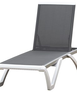 Outsunny Tumbona Reclinable de Jardín de Aluminio con Ruedas y Respaldo Ajustable en 5 Niveles Sillón Relax para Terraza Balcón Piscina 170×67,5×95 cm Gris Blanco