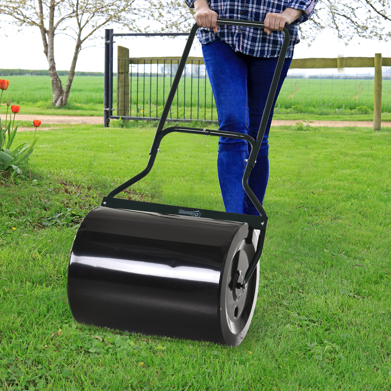 Outsunny Apisonadora de Césped para Jardín Rodillo para Césped con Capacidad de 60L Rellenable con Arena o Agua Diámetro de 50cm - Imagen 2