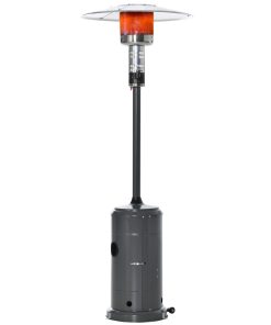 Outsunny Calentador de Patio 12,5KW Tipo Sombrilla Estufa de Gas para Exterior con Apagado Automático Ruedas y Cubierta Ø81×222 cm Gris Carbón