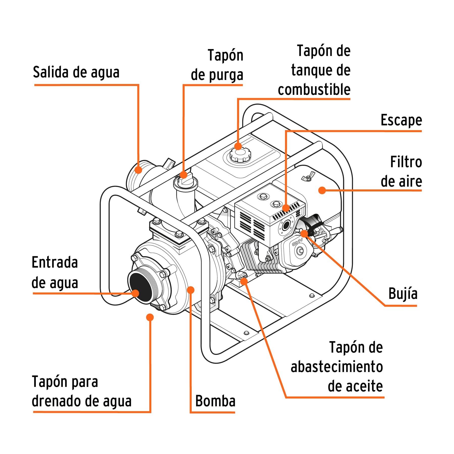 Motobomba autocebante 2″ x 2″ a gasolina 7 HP, MOTB-2 Truper 17116 - Imagen 2