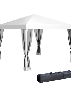 Outsunny Carpa Plegable 3×3 m Cenador de Jardín con 4 Paredes Laterales de Malla 8 Orificios de Drenaje Impermeable y Bolsa de Transporte Gazebo para Exterior Jardín Patio Fiestas Blanco