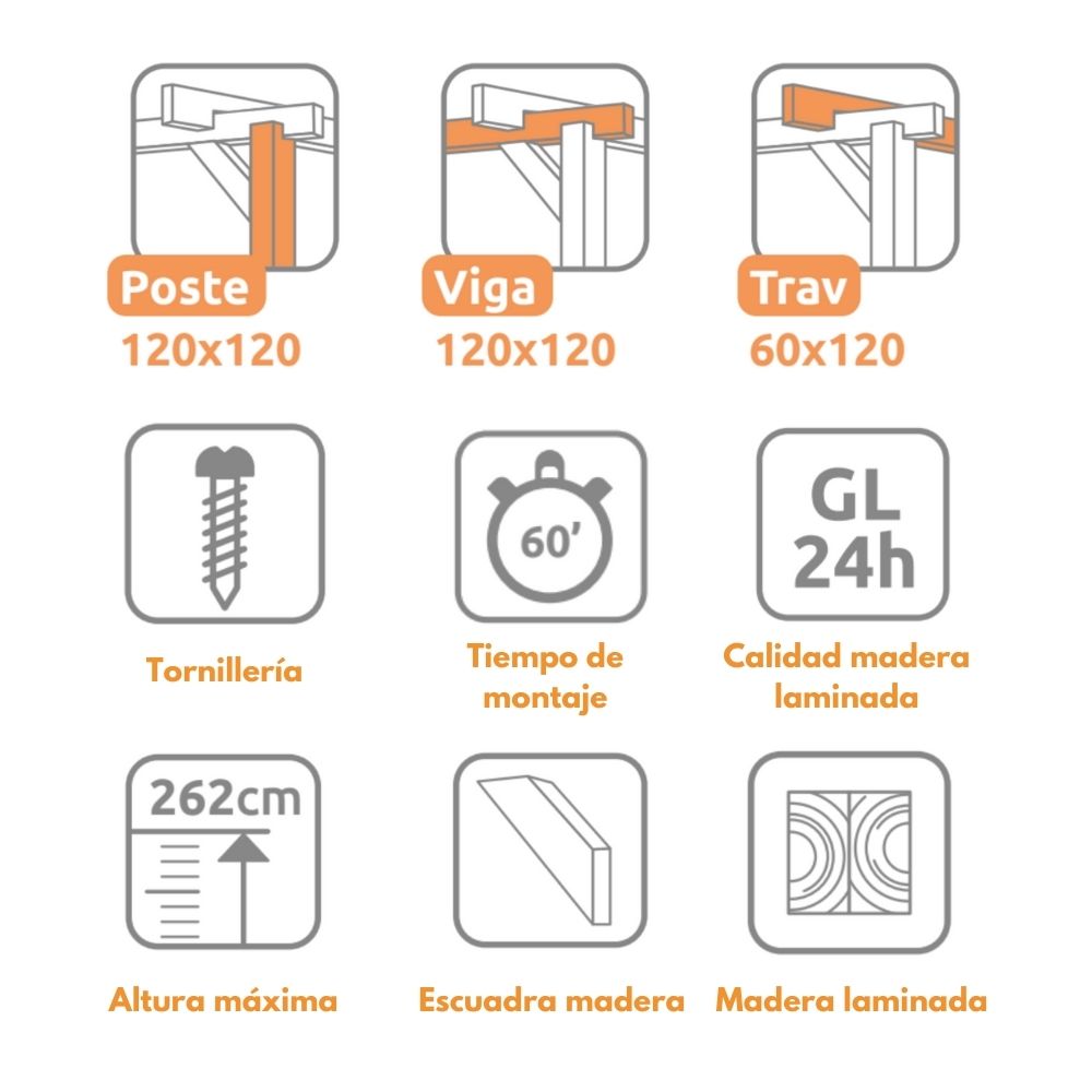 Pérgola de Madera Laminada Granada (Maderland) – Gardeneas - Imagen 2