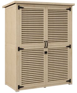 Outsunny Cobertizo de Madera 0,83 m² 127x65x168 cm Armario de Exterior de Madera con 2 Puertas de Persiana 2 Estantes 2 Asas y Techo Impermeable para Jardín Natural