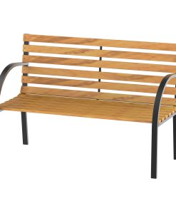 Outsunny Banco de Jardín de Madera de 2 Plazas 122x60x83 cm con Respaldo y Apoyabrazos Listones y Marco de Acero Carga 220 kg Color Natural y Negro